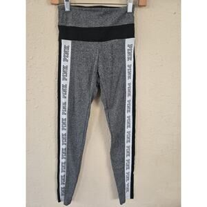 Victoria's Secret PINK Yoga Gray Black White Leggings SpellOut Tape Logo Size XS